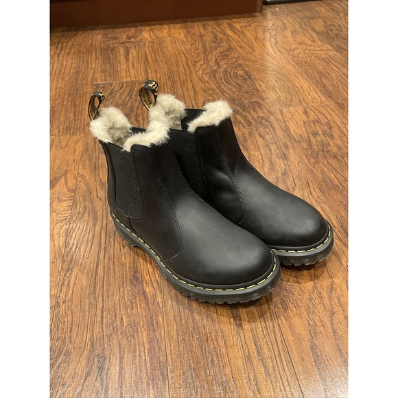 Dr. Martens LEONORE 2976 Women's Faux Fur Lined Black Chelsea Boots Size 8 - Picture 2 of 12